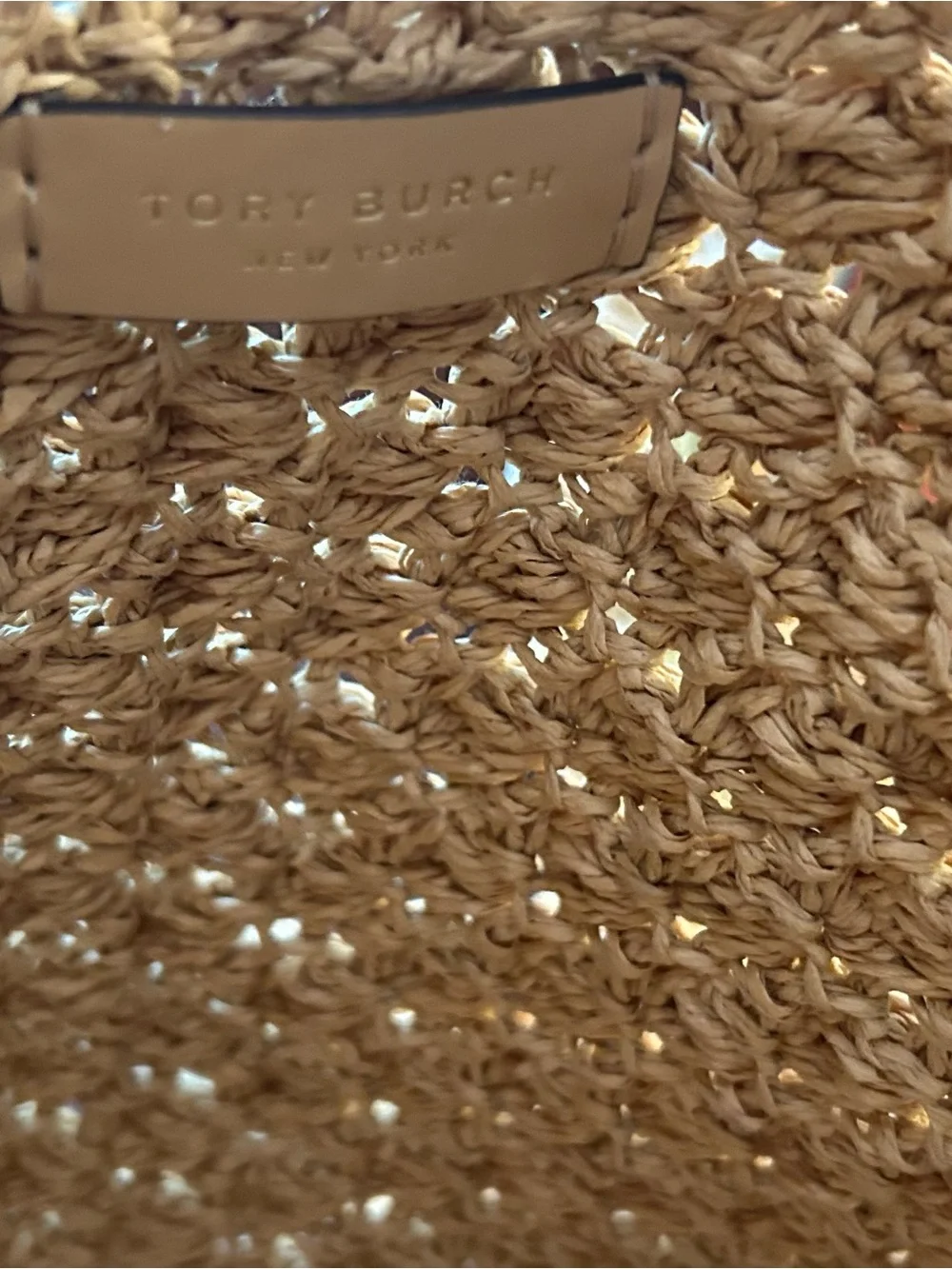 Tory Burch Small. Raffia -Crocheted Popcorn Tote in Natural Beige